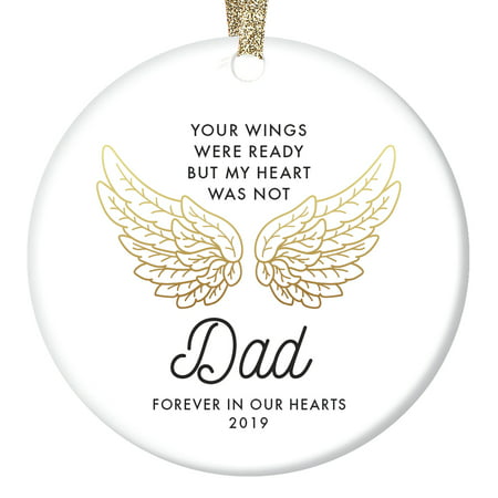Loss of Father Sympathy Ornament Dated Christmas 2019 Condolence Gift Idea Dad's Gold Angel Wings Death Anniversary Remembrance Memorial Family Friends Keepsake Tree Decorations 3