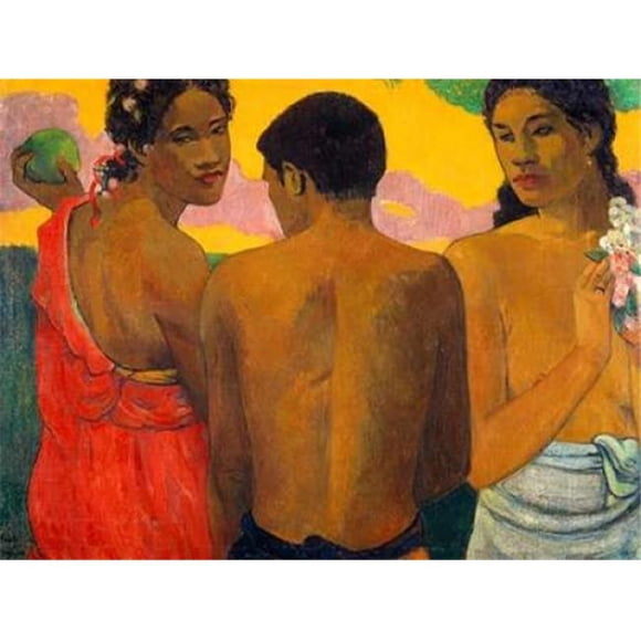 Trois Tahitians Poster Imprimé par Paul Gauguin&44; 22 x 28 - Grand