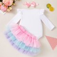 thumbnail image 5 of Coerni Baby Girls Ruffle 𝐎nesie Bodysuit Tutu Skirt Set Bow Headband 3 Piece Valentines Day Outfits New Born Cotton Birthday Romper, 5 of 9