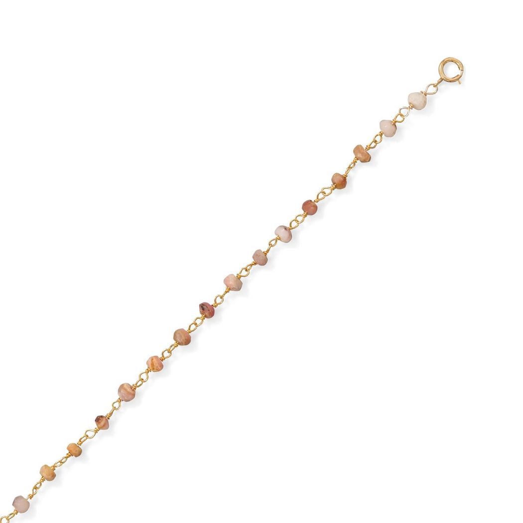 14k Gld Plated 14/20 Gold Filled 925 Sterling Silver Pink-Opal Anklet Chain Spring-Ring Extention Ronde Anklet for Women