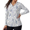 thumbnail image 2 of Xoenoiee Seashell Conch Coral Print Women's Plus Size Polo Shirts UPF 50+ Long Sleeve Quick Dry Golf Work V Neck Collared Tops Lightweight Breathable Workout Tennis Business Casual Wear, Size XL, 2 of 7