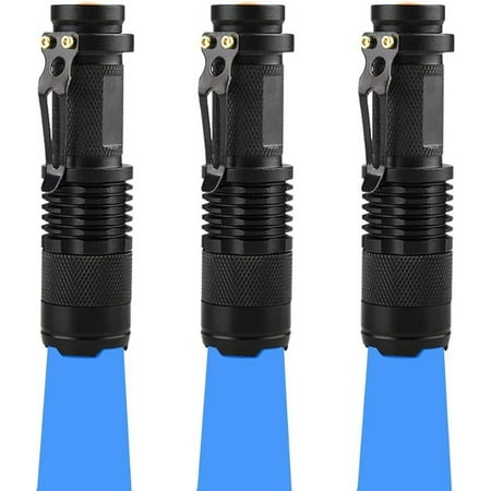 WAYLLSHINE (Pack of 3 Single Mode Blue Light Flashlight 1 Mode Blue LED Flashlight Blue Flashlight Torch Blue LED Blue Light for Night Fishing Hunting Observation