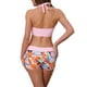 thumbnail image 3 of INSPIRAR CHIC Conjunto de Bikini de Dos Piezas con Estampado de Hojas y Bloque de Color, Top Halter y Pantalones Cortos, Trajes de Baño Grande Rosa, 3 of 5