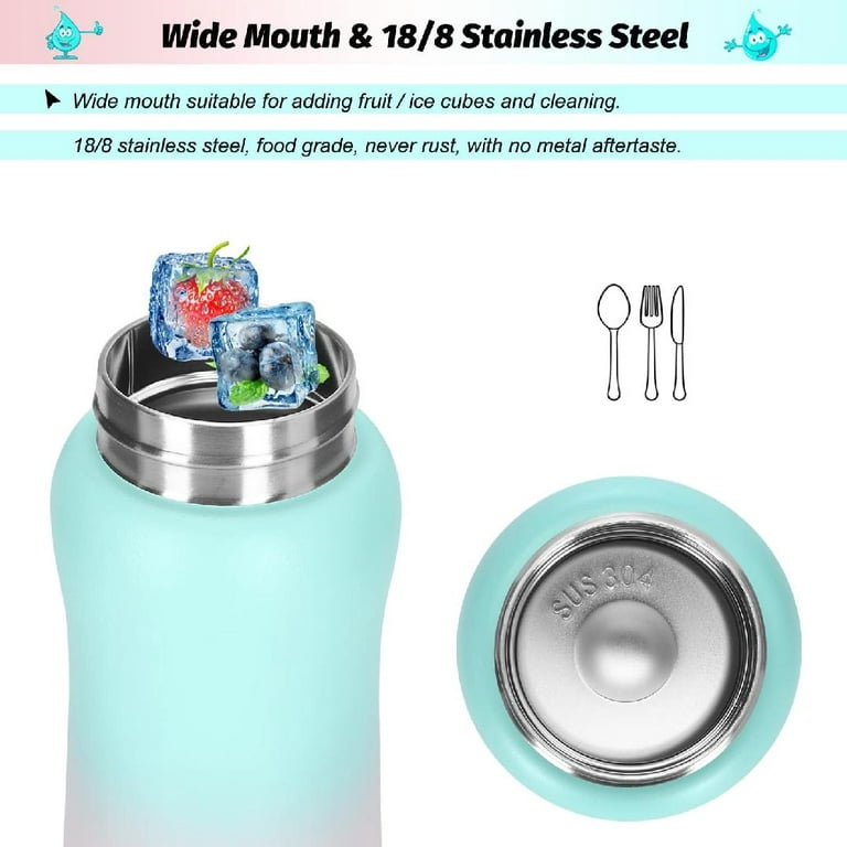 Kids Water Bottle 12 oz Insulated Water Bottles with Straw & 10 Stickers,  Stainless Steel Toddler Bottle Double Wall Vacuum BPA Free Leakproof  One-Click-Open for School Boys Girls 