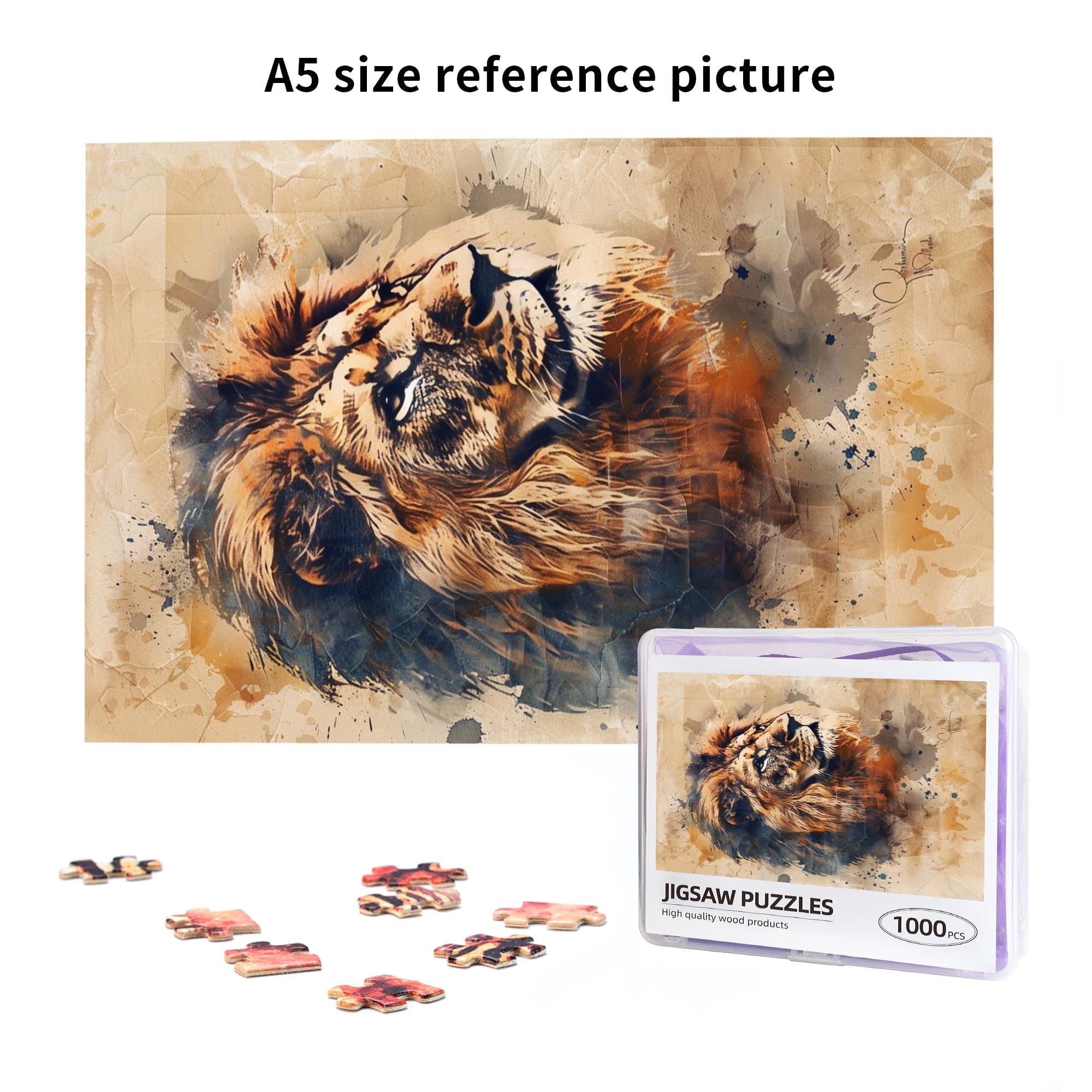 1000 PCS Vintage Lion 1000 Piece Vibrant Jigsaw Puzzle,Stress Relieving Pleasure,Classic Animal Wooden Puzzle For Adults,Ideal For Relaxation And Family Fun,Challenging Brain Exercise