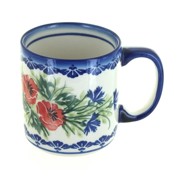 Blue Rose Polish Pottery Cherry Red Bouquet Coffee Mug