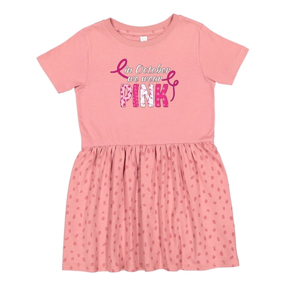 Inktastic In October We Wear Pink Breast Cancer Awareness Patterns Girls Toddler Dress