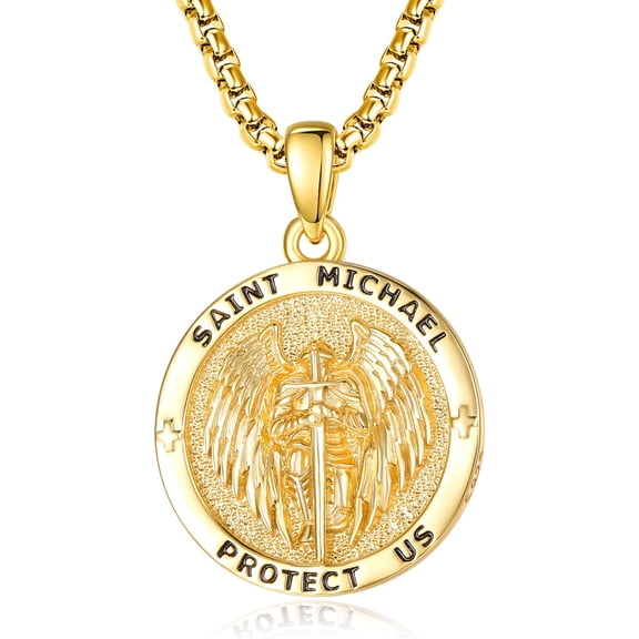 TANGPOET 925 Sterling Silver St Michael Necklace for Women Men,Gold Plated