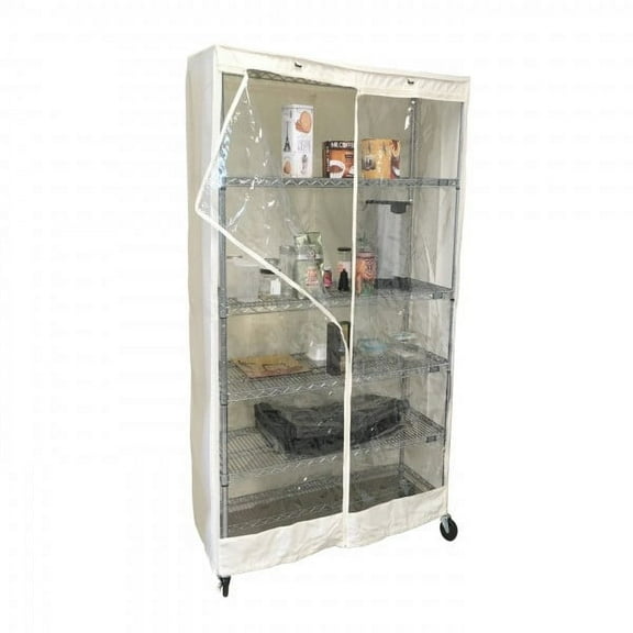 Covered Living Storage Shelving unit cover, fits racks 30"Wx24"Dx72"H one side see through panel (Off White)