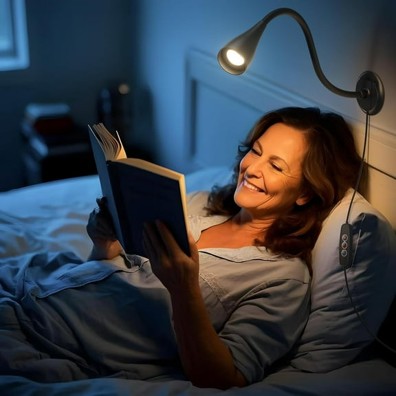 Book Light for Reading at Night in Bed, Wall Mount Reading Light for Bedside,Headboard, Eye Care LED, 5 Color & Brightness Dimmable, Flexible Gosseneck, 2 Pack