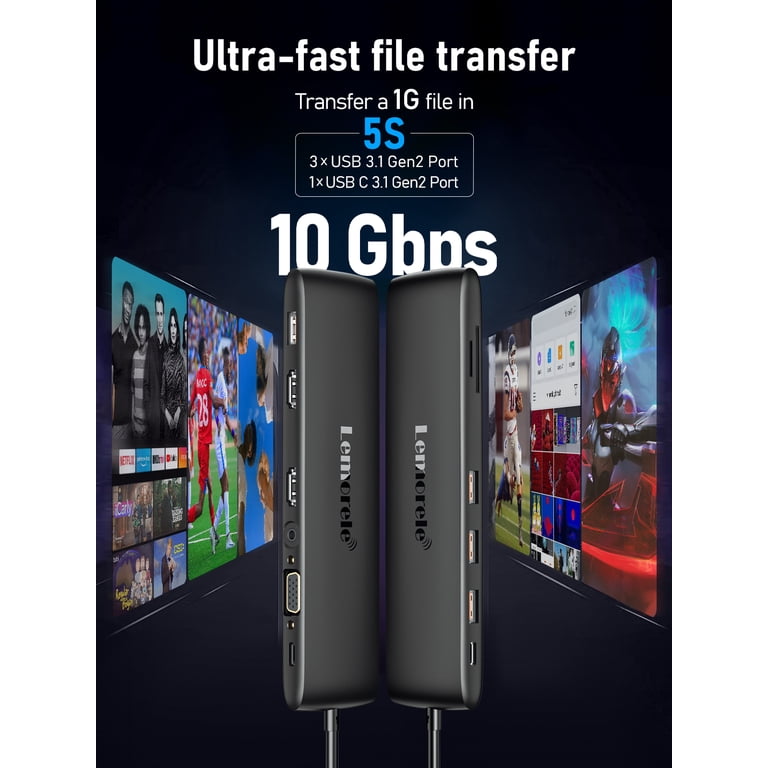 Dock Station USB-C Lemorele 12-en-1 - Double HDMI 4K, PD 100W Pour MacBook