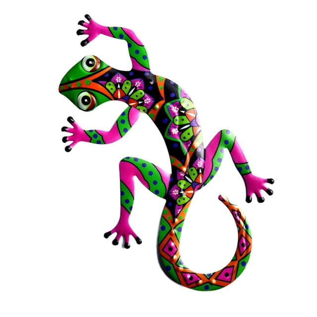 Estatuas de metal para decoración de jardín, gecko, lagarto, decoración de pared rosa