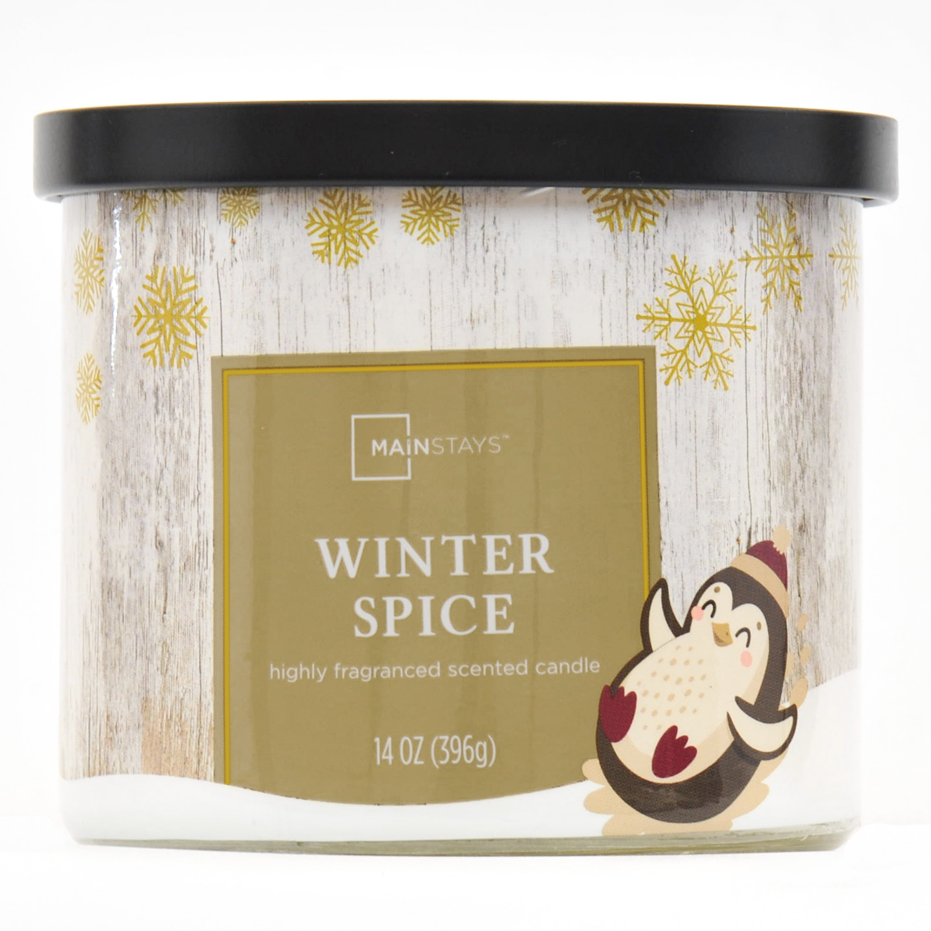 Mainstays Penguin Wrapped 3-Wicked Scented Winter Spice candle, 14-Ounce