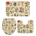 thumbnail image 2 of Vintage Flowers Bathroom Rugs Set Red Rose Yellow Flower Farmhouse Non Slip Absorbent Soft Bath Mats 3 Piece Set with Bathroom Rug, U-Shaped Floor Mat, Toilet Seat Cover Large Size, 2 of 9