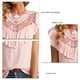 thumbnail image 5 of Mujeres volantes manga corta tops moda casual color puro cuello redondo mujeres verano ruffle manga corta encaje blusa rosa S, 5 of 6