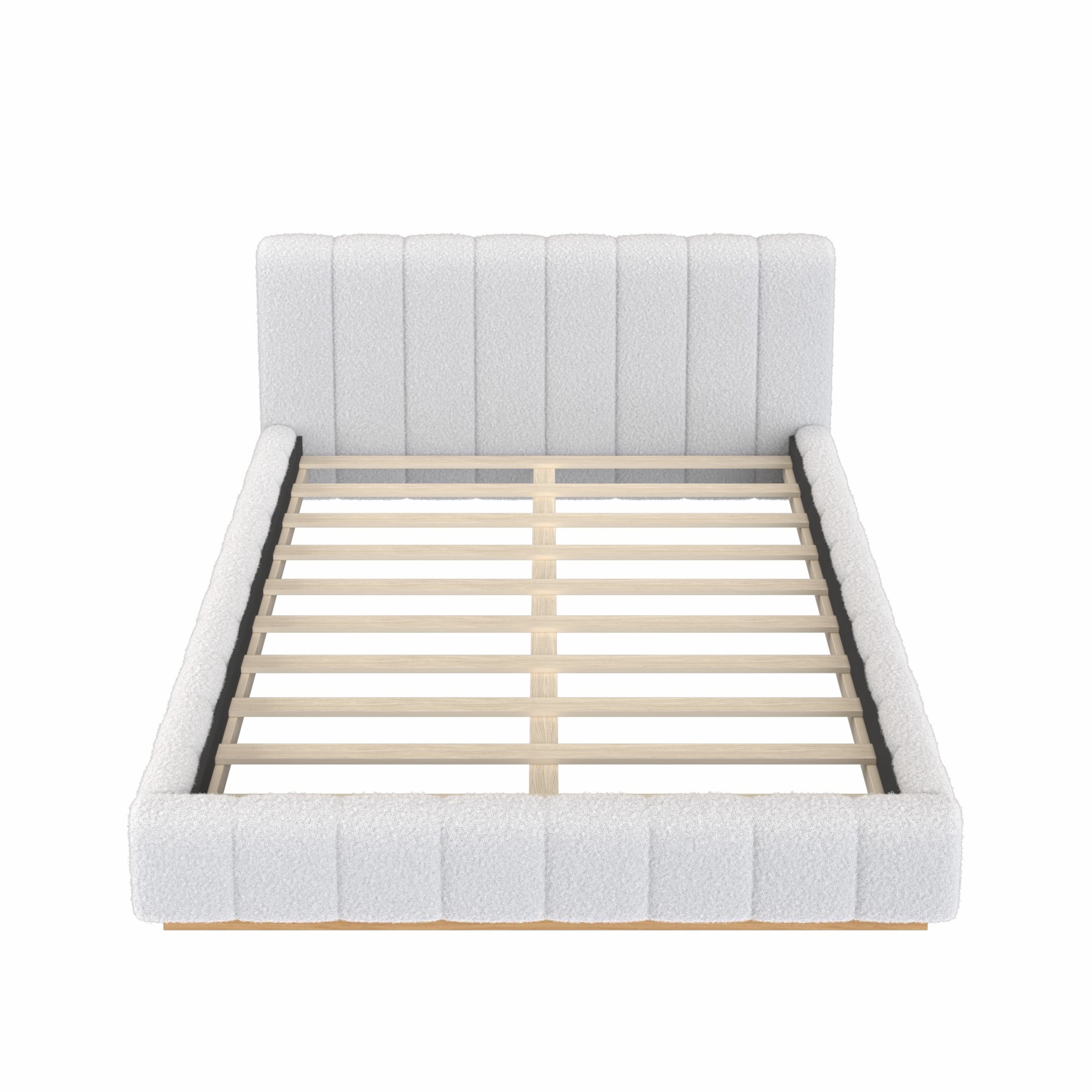 Christopher Knight Home Queen Bouclé Upholstered Platform Bed Frame, Floating Design with Rubber Wood Base, White