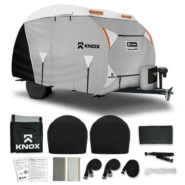 KNOX Housse pour R-Pod 2e Gén., Tissu APEX Anti-Déchirure, Convient aux Remorques de Voyage R-Pod, aux VR et aux Autocaravanes, Comprend une Housse au Propane, un Pneu et une Échelle, des Cordes Coupe-Vent, Convient aux Remorques jusqu'à 13 Pieds 7 Pouces