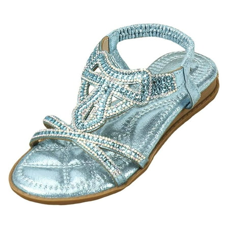 eczipvz Girls Sandals Size 12 Little Kids Toddler Girls Pearl Sequins Sandals Formal Dress Open Toe Fancy Wide Shoes Kids Baby Elegant Flat Non Slip Fancy Shoes(Sky Blue 12.5)