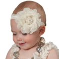 thumbnail image 2 of Nishine - Paquete de 2 diademas de encaje elástico para recién nacidos, diademas de tela con flores y perlas para baby shower, regalo de cumpleaños (blanco/marfil), 2 of 5