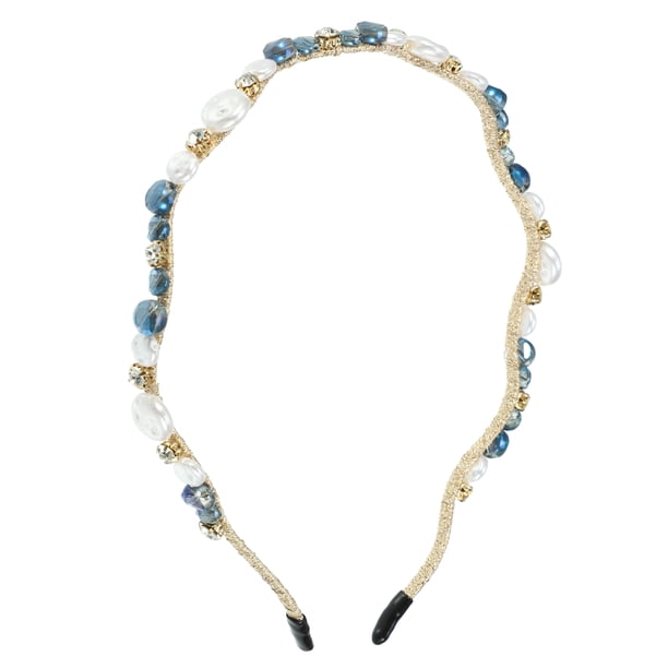 Diadema ondulada vintage con diamantes de imitación, diadema de perlas sintéticas, diadema para mujer, azul marino