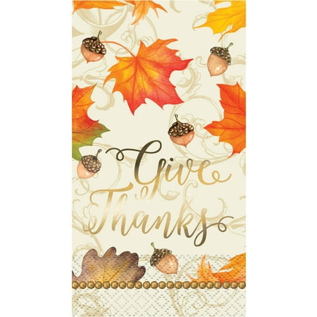 Golf Napkins - Gold Fall Leaves Thanksgiving Paper Guest Napkins, 7.75 x 4.5in, 16ct