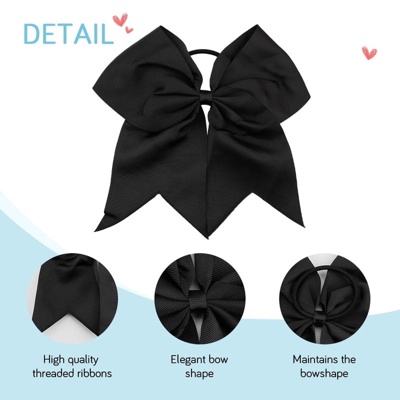 Vorkoi 2PCS Large Cheer Bows for Cheerleaders Hair Bows for Girls Softball Hair Bows Teen Girls College Sports Elastic Ponytail Holder School Cheerleading Hair Accessories 8 Inch Bows for Girls