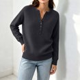 thumbnail image 4 of Edvintorg Sweaters for Women Casual Loose Button Knit Sweater Long Sleeve Crew Neck Pullover Top Plus Size Clothes for Women Black M, 4 of 9