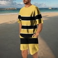 thumbnail image 2 of Stamzod Mens Track Suits 2 Piece Set Fashion Strip Printed Crew Neck Tee with Casual Shorts Set Plus Size Summer Outfits for Men Yellow C XXXXXL, 2 of 7
