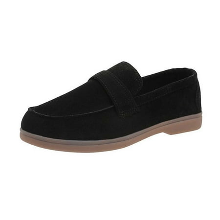 hopeusnice Clearance Women s Suede Leather Loafers Slip On Driving Shoes Comfortable Breathable Flat Shoes Driving Shoes Black 40