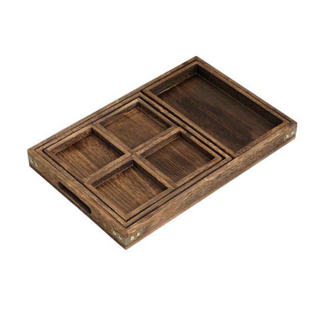 Billuyoard Juegos de bandeja de té, soporte de madera, compartimento, regalo de refresco, aperitivo Vintage, postre Rectangular, vajilla, herramienta para Kits y herramientas para tallar Billuyoard HA075466-01