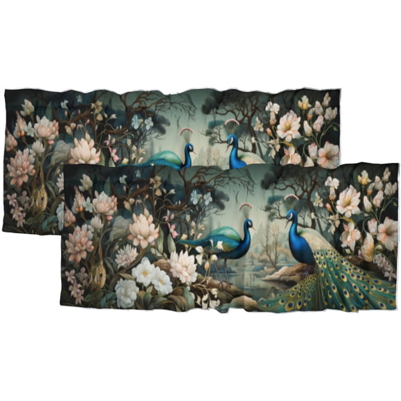 Peacock Kitchen Curtain Valances Teal Green Colorful Feather Blue Flower Plant Scenery Window Valance for Bedroom Bathroom Living Room Dining Room Valances Set 54 by 18 in, 2 Panel