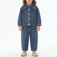 thumbnail image 2 of FINALGANG Boys Girls Kids Two Piece Denim Set Long Sleeve Button Down Jacket Elastic Waist Pants With Patch Pockets Casual Jeans Set For Toddler Daily Wear Stylish Outfit, 2 of 6