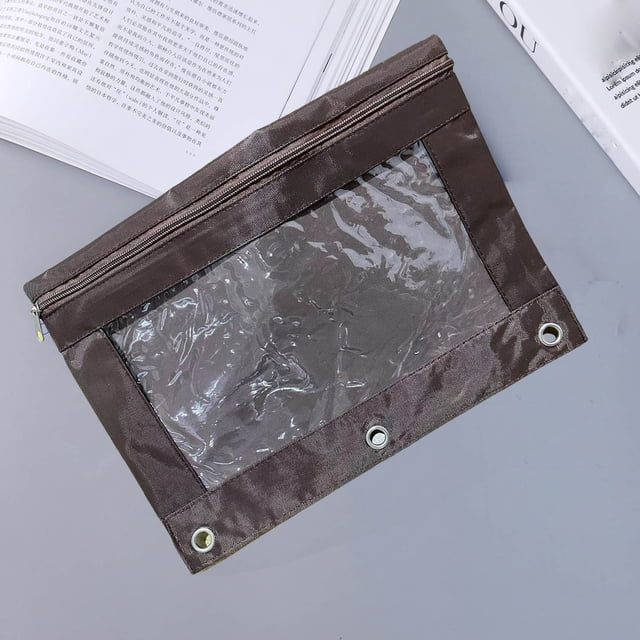 Three-Hole Pencil Case Zipper Pouch for 3-Ring Binder | Large Capacity PVC Document Storage Bag with Transparent Window | Detachable Folder, Dual Compartments, 25x18cm, Clear Organizer