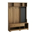 thumbnail image 3 of Multi-purpose Hallway Hall Tree with Removable Linen Cushioned Entryway Bench, Coat Rack, Storage Shelves, and DIY Pegboard,for Hallways, Living Room, Brown, 3 of 11