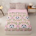 thumbnail image 3 of Homewish Black White Soccer Print Zipper Full Size Comforter Sets with Fitted Sheet and 2 Pillowcases,Cute Bow Knot Green Leaves Zipper Bedding Set for Teens Girls,4pcs,Pink Reversible, 3 of 6