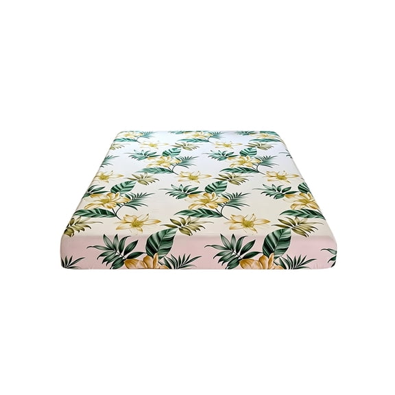 Jubipavy Tropical Floral Polyester Fitted Sheet, Cool Breathable Mattress Cover, Wrinkle-Resistant Bed Sheet for Single & Double Beds