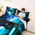 thumbnail image 4 of meiyoeat Neon Lightning Gaming Full Size Sheets for Boys Girls, Electric Gamer Bed Sheets, Blue Cyan, 4-Piece, 1 Flat Sheet, 1 Fitted Sheet and 2 Pillowcases, 4 of 6