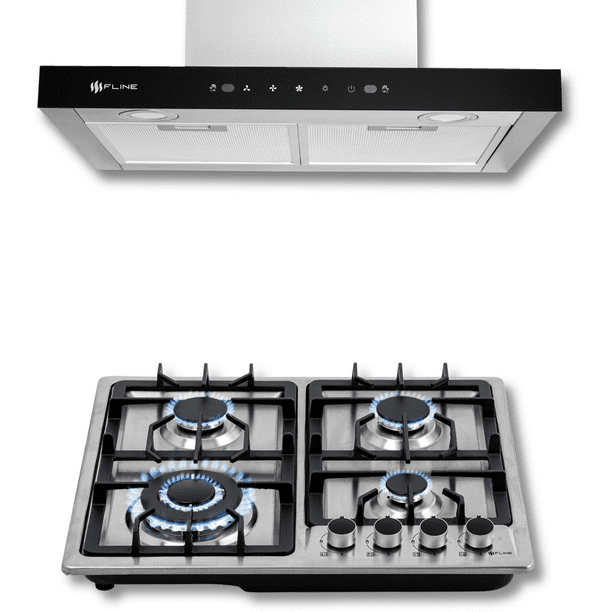 FLINE | Combo parrilla de gas y campana extractora 60 cm | Pared Tipo T | Acero Inox |MA4HA60
