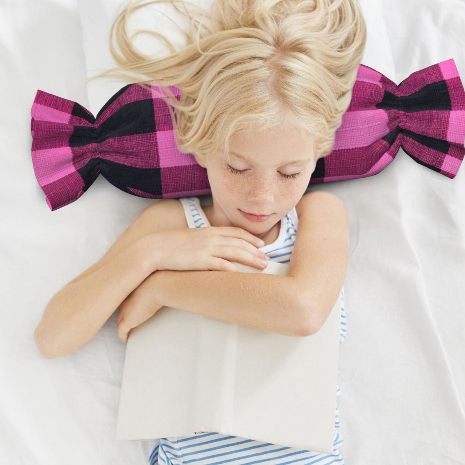 Candy Throw Pillow Travel Cervical Pillow Cylindrical Neck Body Cushion With Insert For Bed Couch Home Decor 9.8x24.4in Hotpink Buffalo Plaid Check Tartan Scotland_2