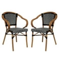 thumbnail image 2 of Merrick Lane Set of Two Stacking Thonet French Bistro Style Chair with Arms, Black & White PE Rattan Seat, and Bamboo Metal Frame for Indoor/Outdoor Use, 2 of 15