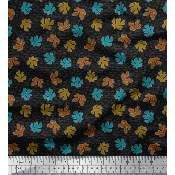 Soimoi Cotton Duck Fabric Coral Ocean Print Sewing Fabric Yard 42 Inch Wide