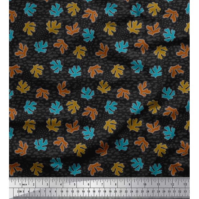Soimoi polyester Crepe Fabric Coral Ocean Print Fabric by Yard 52 Inch Wide