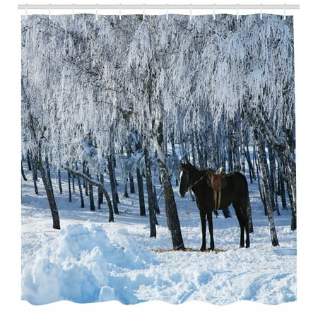 Equestrian Shower Curtain Horse Between Trees In The Winter