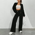 thumbnail image 4 of Womens 2 Piece Tracksuit Fall Fashion Long Sleeve Zip Up Crop Sweatshirt Long Pants Outfits Jogger Sweatsuit Sets Black L, 4 of 5