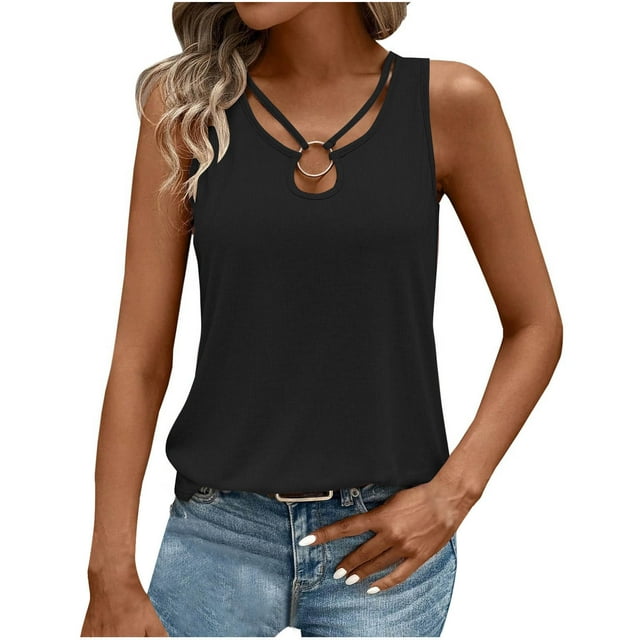 Liquidation d'Économies! Hauts pour Femmes Grande Taille, Blouse d'Été à Manches Courtes pour Femmes, Haut Blouse Décontracté Sans Manches Uni pour Femme