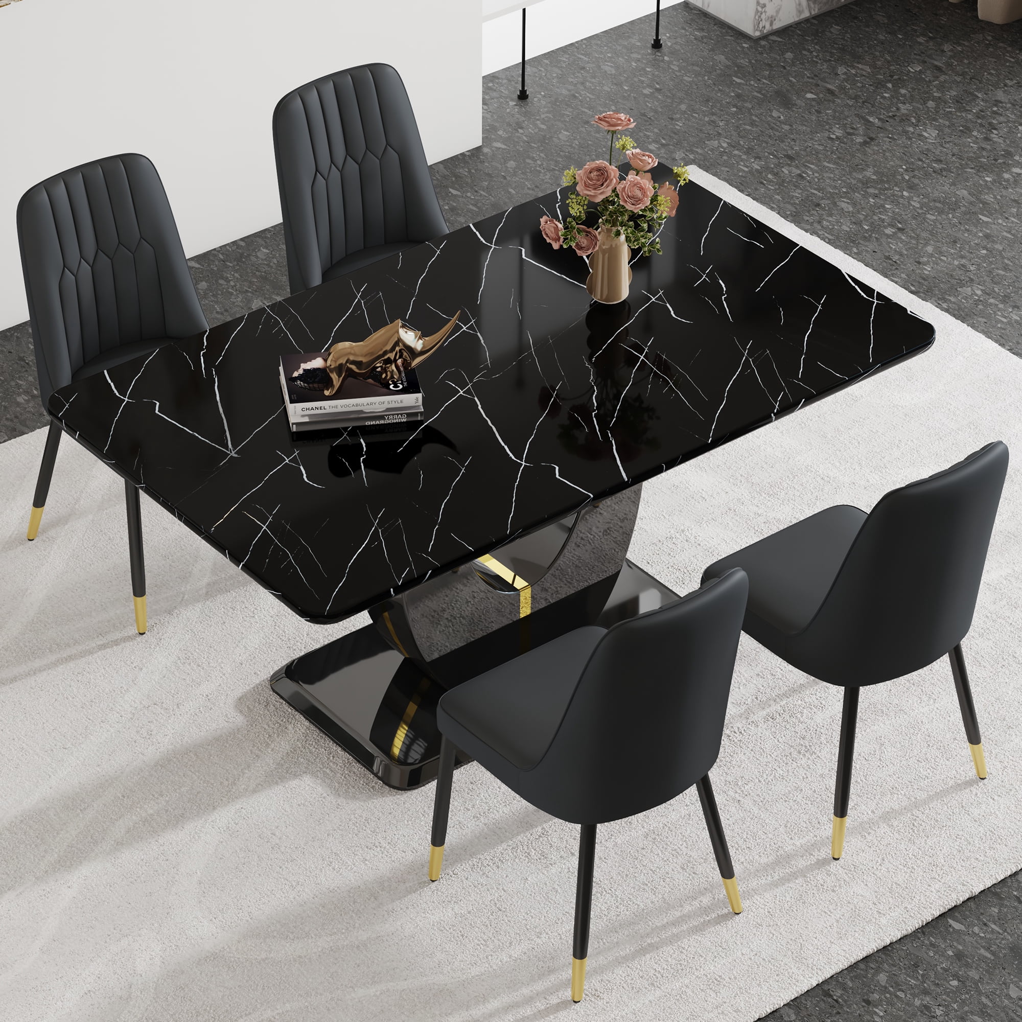 Table+4 Balck Chairs
