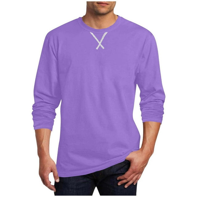 Floleo Men's Solid Color Long Sleeved Intersection Printed Sports Round Neck Fashion Base Classic Vacation Spring And Autumn Outdoor Top Party Casual Party(Purple,XL)