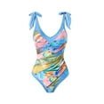 thumbnail image 5 of BERANMEY Women's Tropical Print One Piece Swimsuit with Cover up Beach Skirt Sarong Two Piece Floral Printed V Neck Tummy Control High Cut Monokini Swimsuit Bathing Suit Women's Swimwear & Clothing, 5 of 7