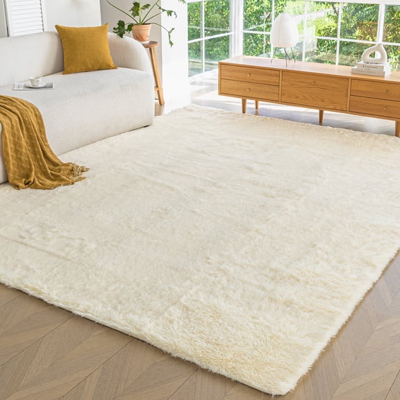 Sonive 8×10 Feet Fluffy Shaggy Area Rug, Washable Rug Modern Soft Large Neutral Non-Slip for Bedroom Dining Living Room, Beige