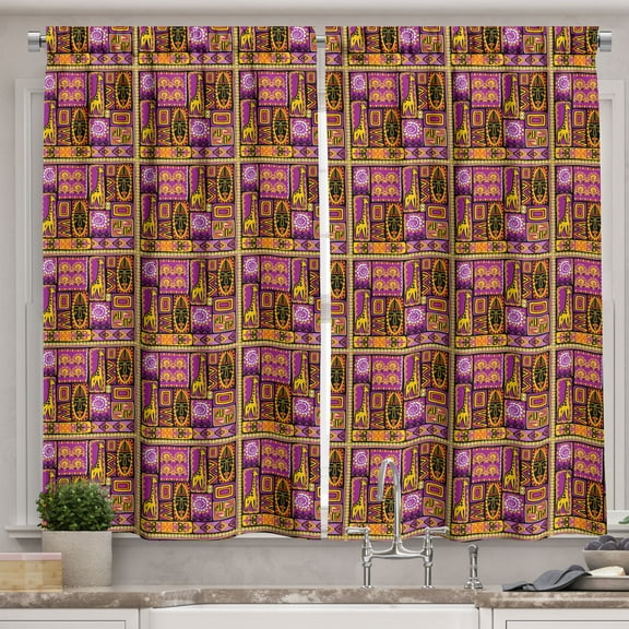 Ambesonne Oriental Kitchen Curtains, Giraffe, 55"x30", Multicolor